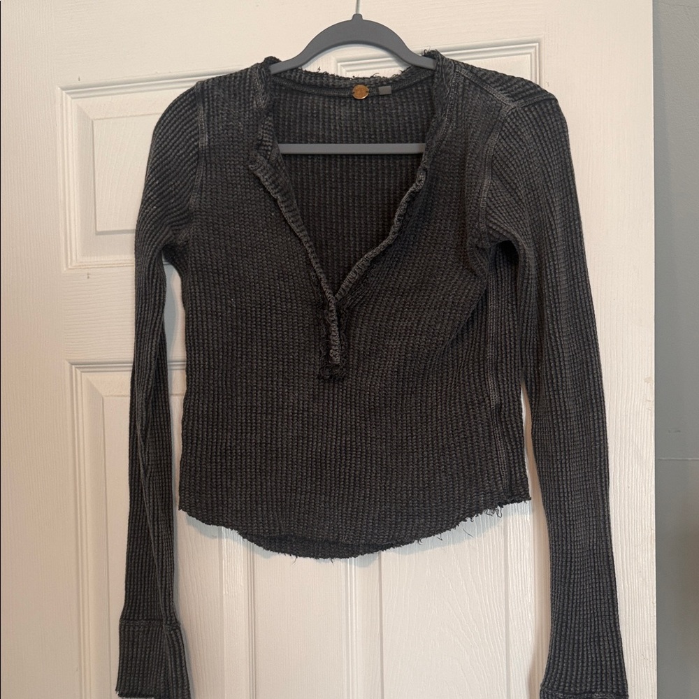 Free People Dark Gray Long Sleeve Top